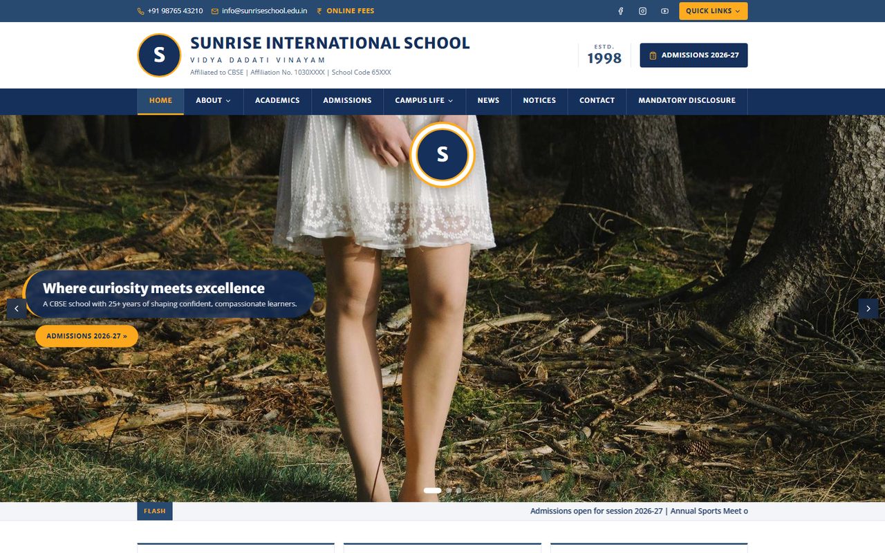 College Chronicle school website template, home page