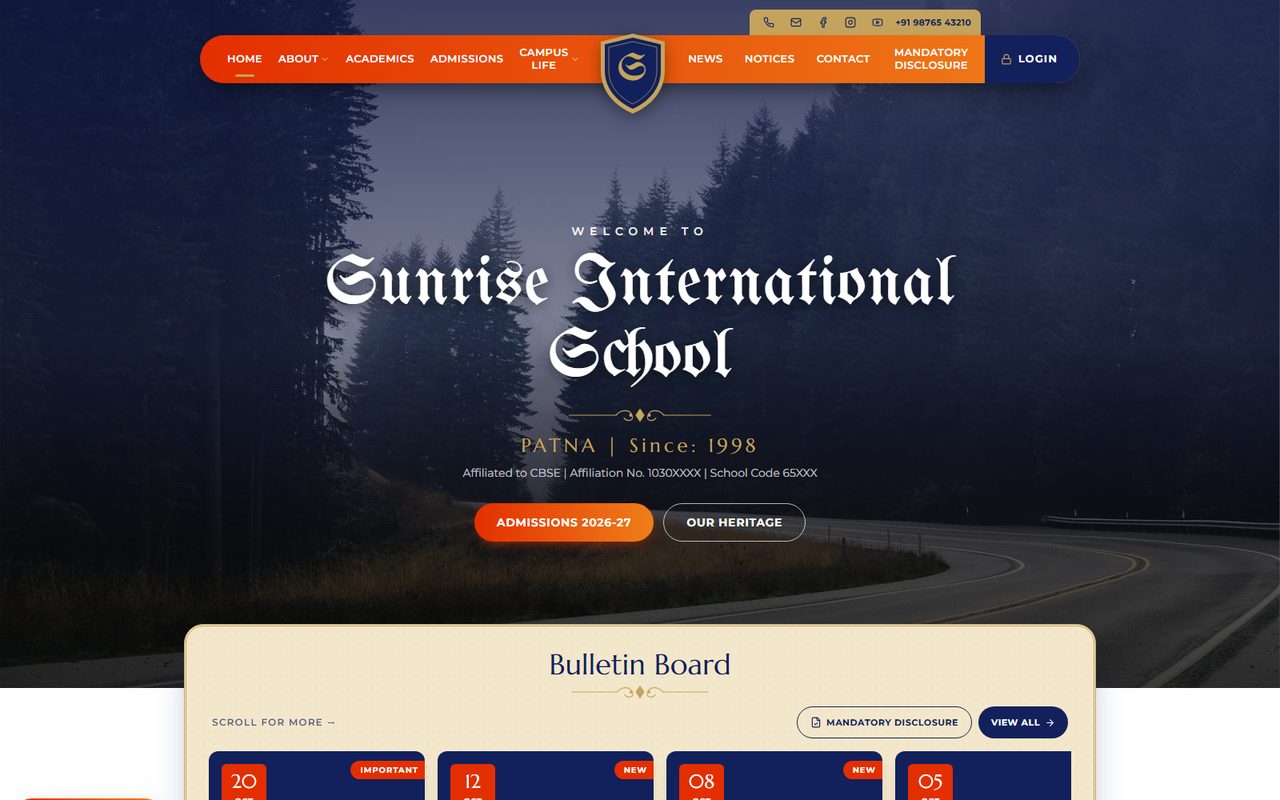 Crest Gate College school website template, home page