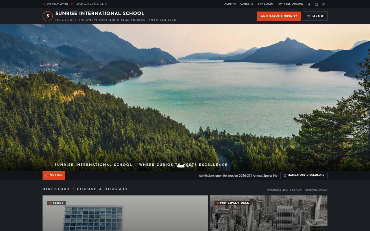 Doorway Directory school website template, home page